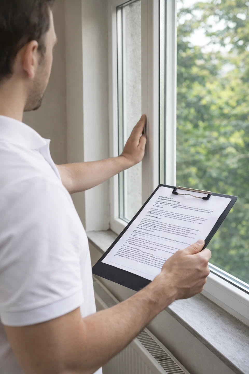 Immobilienprüfung an einem Fenster